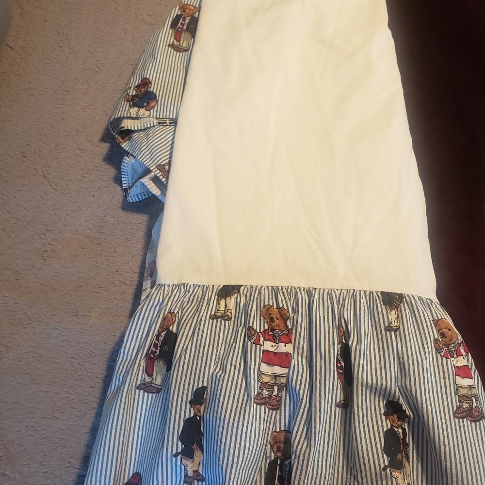Vintage polo teddy bear full bedskirt